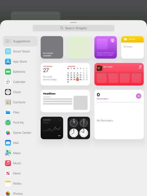 Press the required widget.
