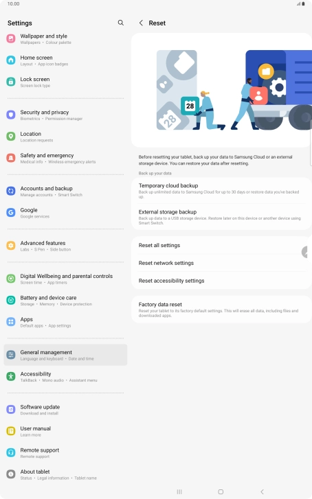 Press Factory data reset.