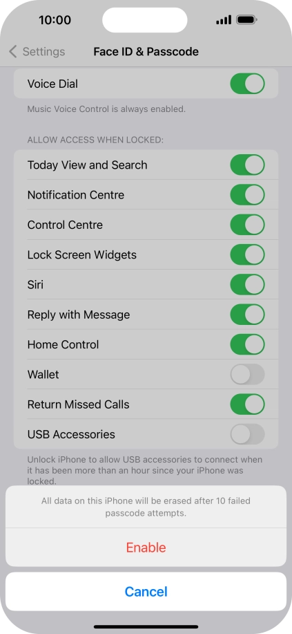 If you turn on the function, press Enable.