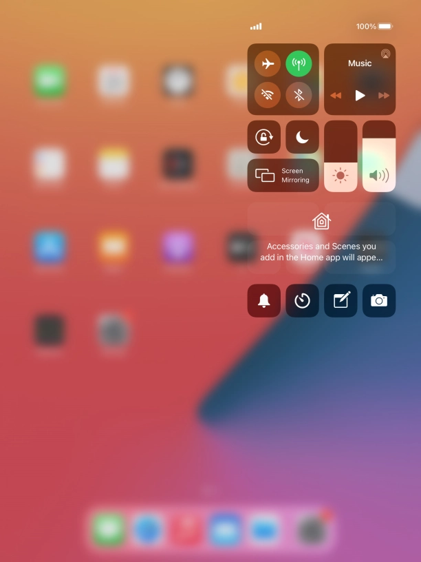 Press the required function to open an application or turn the function on or off.