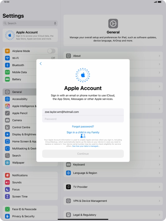 Press Password and key in the password for your Apple ID.