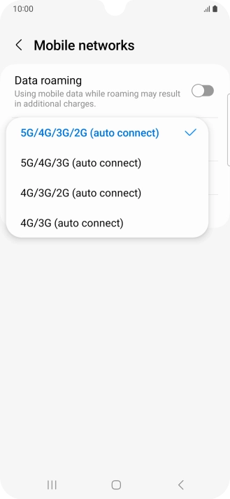 Press the required network mode.