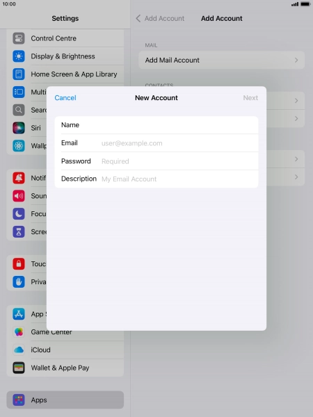 Press Email and key in your email address.