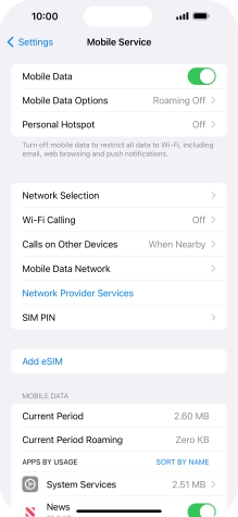 Press Mobile Data Options.