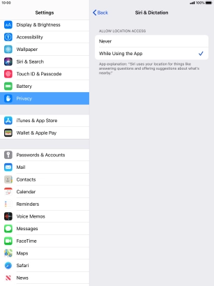 Press the required setting to turn the function on or off.