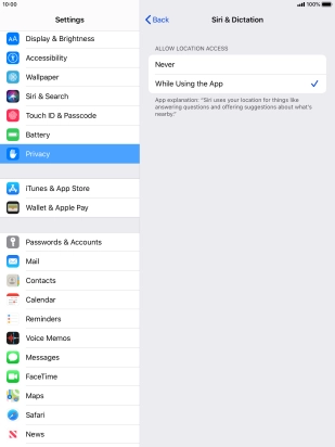Press the required setting to turn the function on or off.