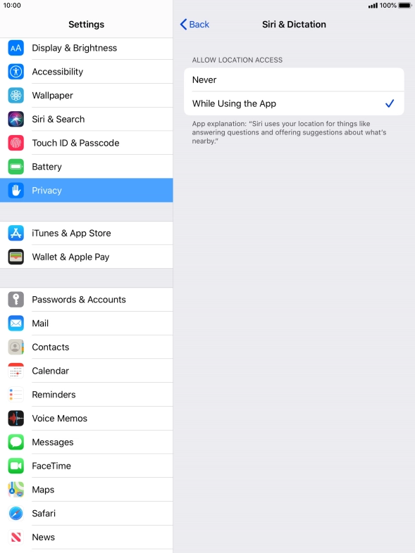 Press the required setting to turn the function on or off.