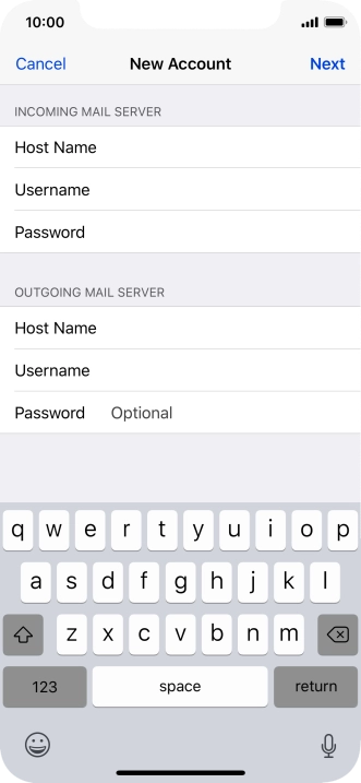 Press Password and key in the password for your email account.
