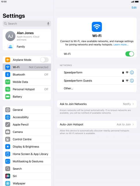 Press the required Wi-Fi network and key in the password for the Wi-Fi network.