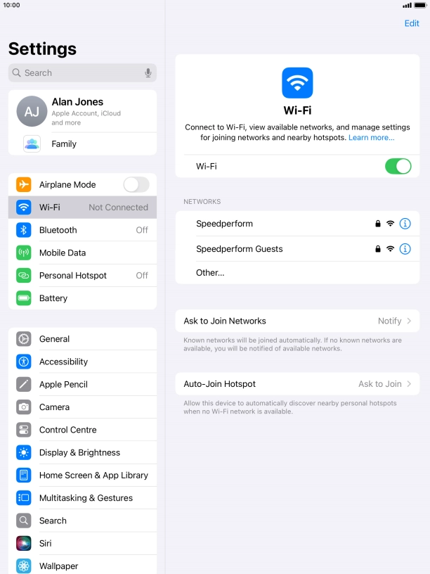 Press the required Wi-Fi network and key in the password for the Wi-Fi network.