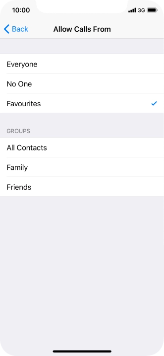 Press the required setting to select which contacts can call you even though Do Not Disturb is turned on.