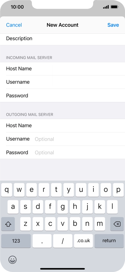 Press Username and key in the username for your email account. Please note that if you're using Vodafone's outgoing server, leave the username field empty.