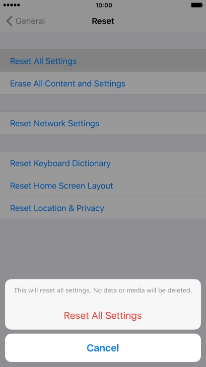 Press Reset All Settings.