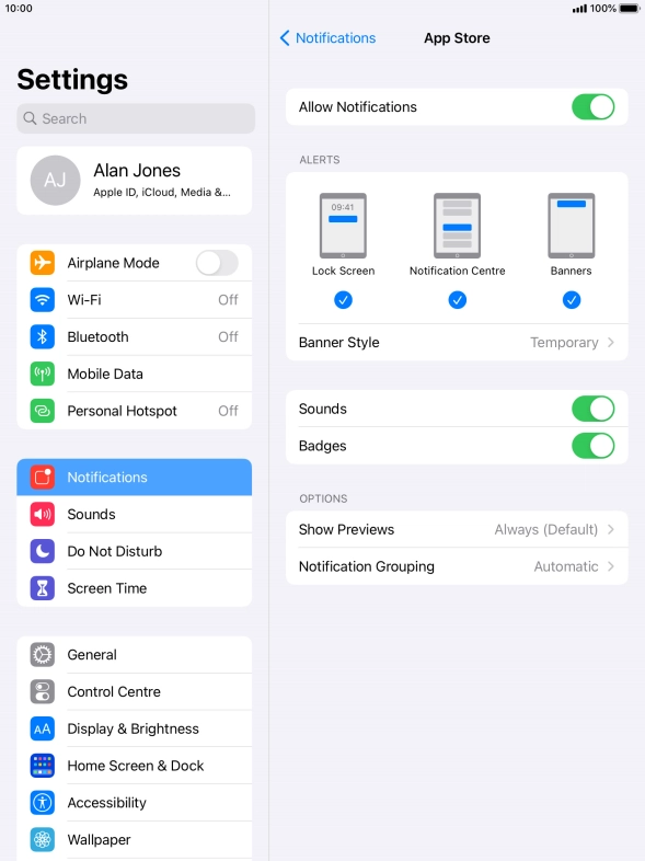 Press the indicator next to 