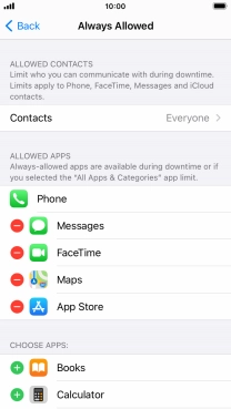 Press the remove icon next to the required app to remove it from the list of allowed apps during Downtime.