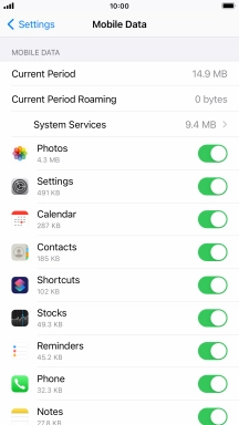 Press the indicators next to the required applications to turn the function on or off.