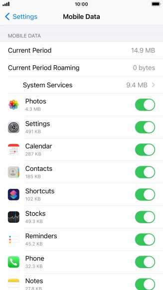 Press the indicators next to the required applications to turn the function on or off.