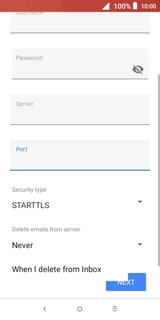 Press Never to keep email messages on the server when you delete them on your phone.