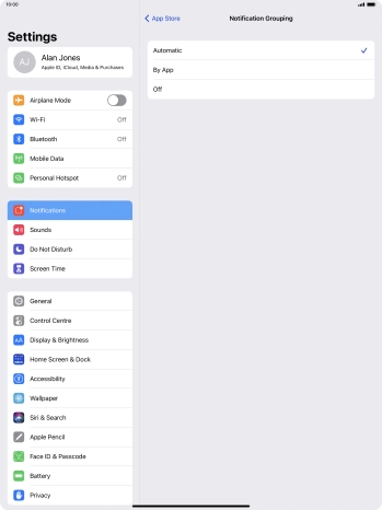 Press the required setting.