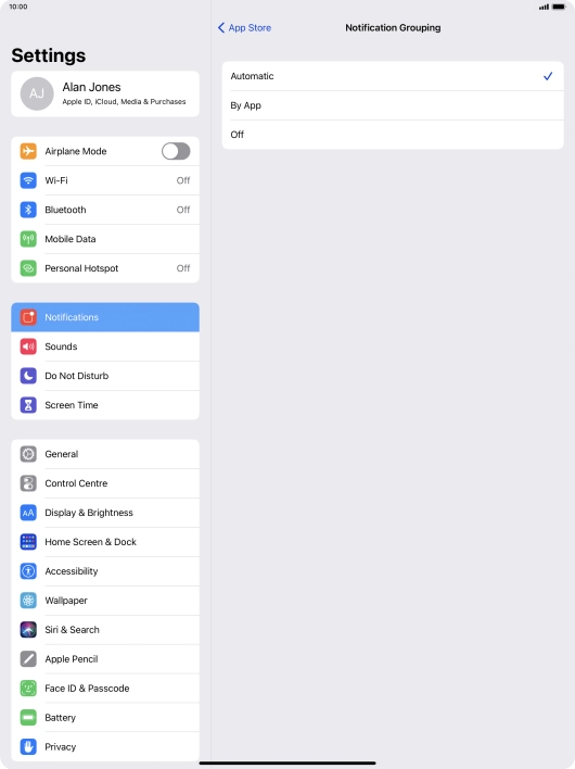 Press the required setting.