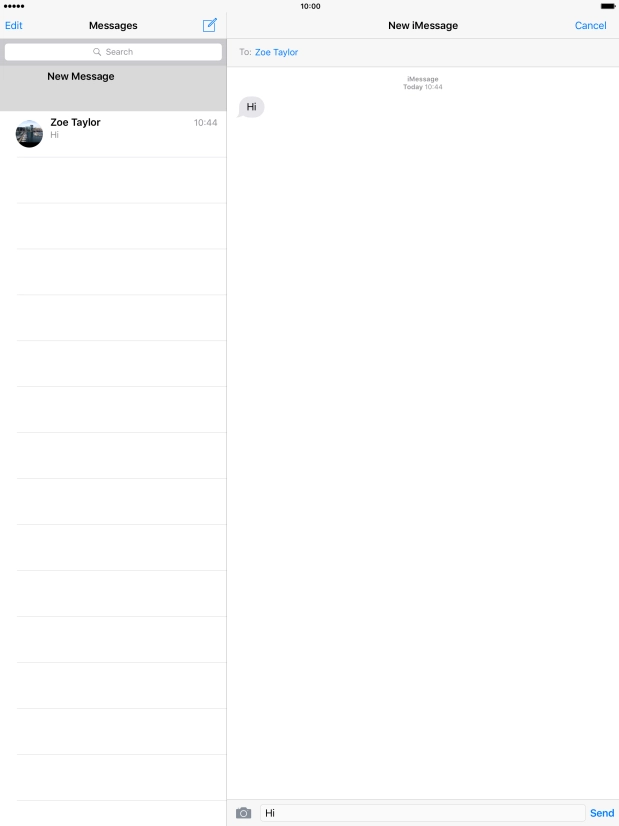Press Send when you've finished your iMessage.