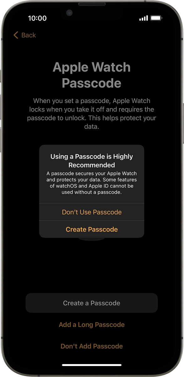 On your phone: Press Don't Use Passcode.