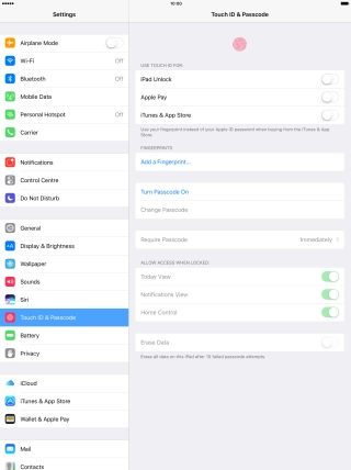 Press Turn Passcode On and key in a lock code of your own choice twice.