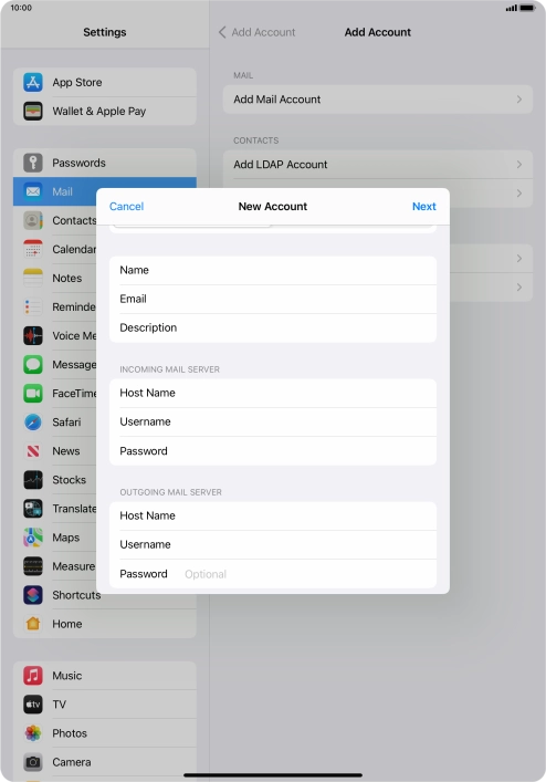 Press Password and key in the password for your email account. Please note that if you're using Vodafone's outgoing server, leave the password field empty.