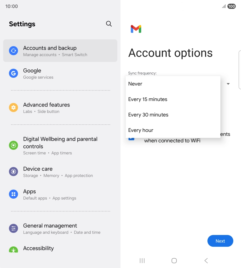 Press the required setting.