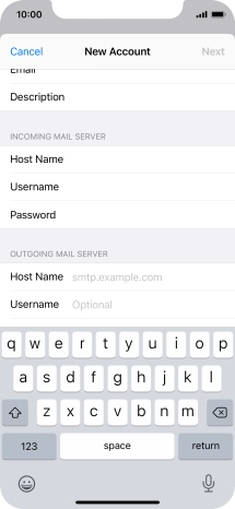 Press Host Name and key in the name or IP address of your email provider's outgoing server. Please note that if you can't send email messages when using your email provider's outgoing server, key in smtp.vodafone.net.au (Vodafone's outgoing server).