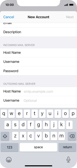 Press Host Name and key in the name or IP address of your email provider's outgoing server. Please note that if you can't send email messages when using your email provider's outgoing server, key in smtp.vodafone.net.au (Vodafone's outgoing server).