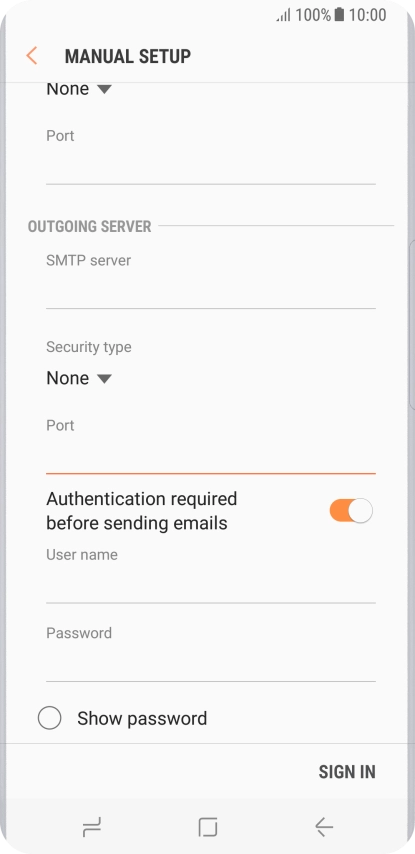 If you turn on SMTP authentication, press the field below 