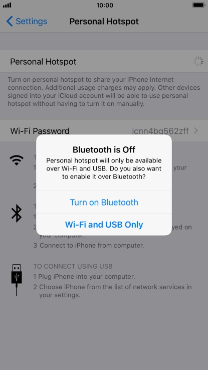If Wi-Fi is turned on, press Wi-Fi and USB Only.