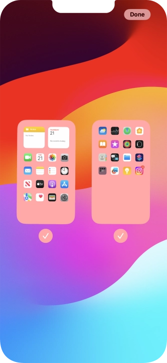 Press the fields below the required home screens to select or deselect them.