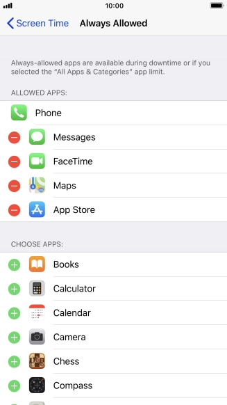 Press the remove icon next to the required app to remove it from the list of allowed apps during Downtime.