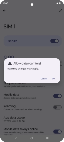 If you turn on data roaming, press OK.