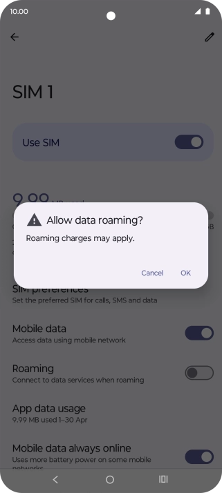 If you turn on data roaming, press OK.