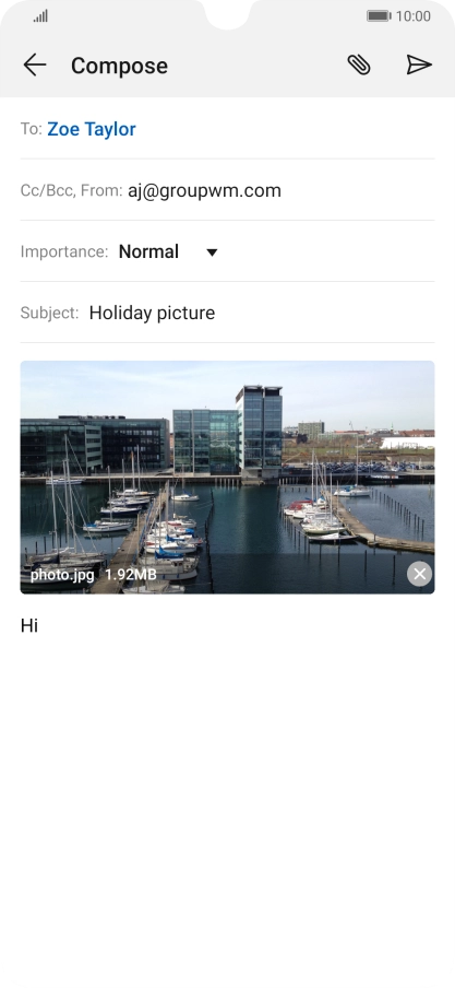 Press the send icon when you've finished your email message.