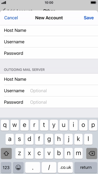 Press Username and key in the username for your email account. Please note that if you're using Vodafone's outgoing server, leave the username field empty.