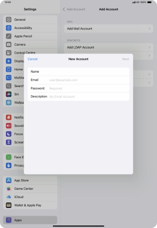 Press Email and key in your email address.