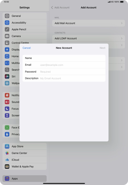 Press Email and key in your email address.