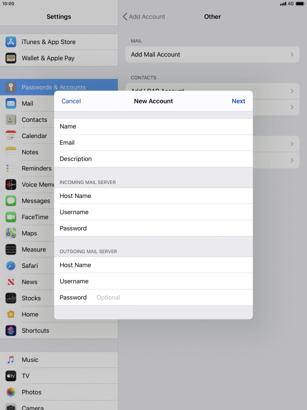 Press Password and key in the password for your email account. Please note that if you're using Vodafone's outgoing server, leave the password field empty.