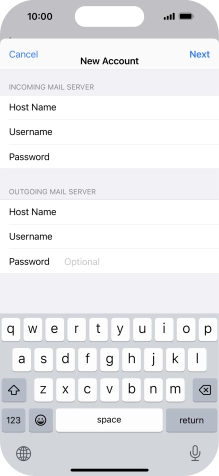 Press Password and key in the password for your email account. Please note that if you're using Vodafone's outgoing server, leave the password field empty.