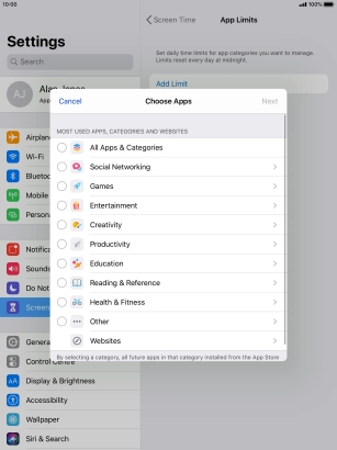 Press the required categories.