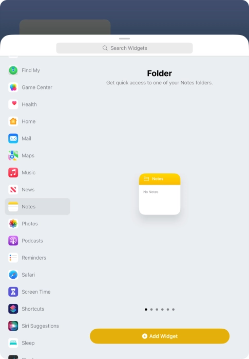 Slide your finger right or left on the screen to select the required widget size.
