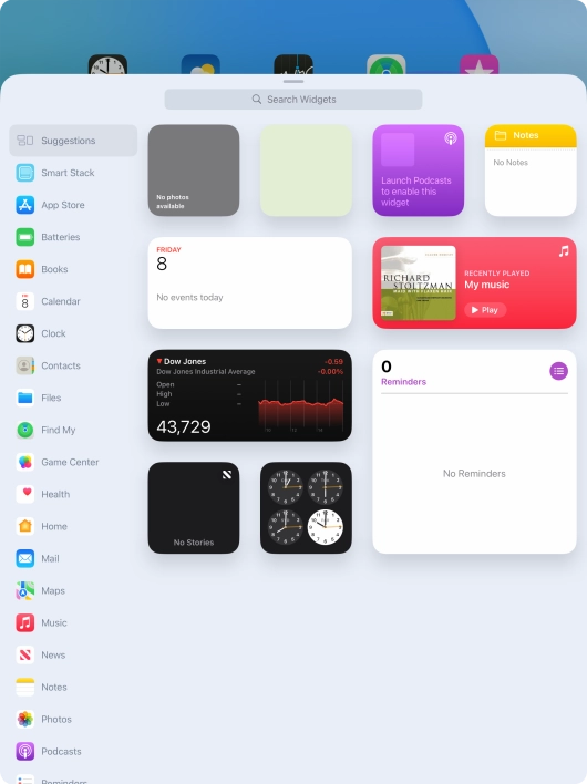 Press the required widget.