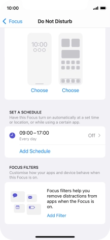 Press Add Schedule and follow the instructions on the screen to select settings for automatic activation of Do Not Disturb.