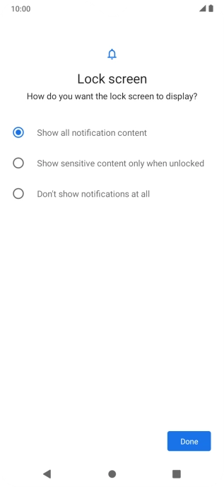 Press the required setting.