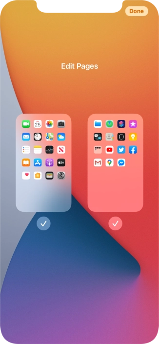Press the fields below the required home screens to select or deselect them.