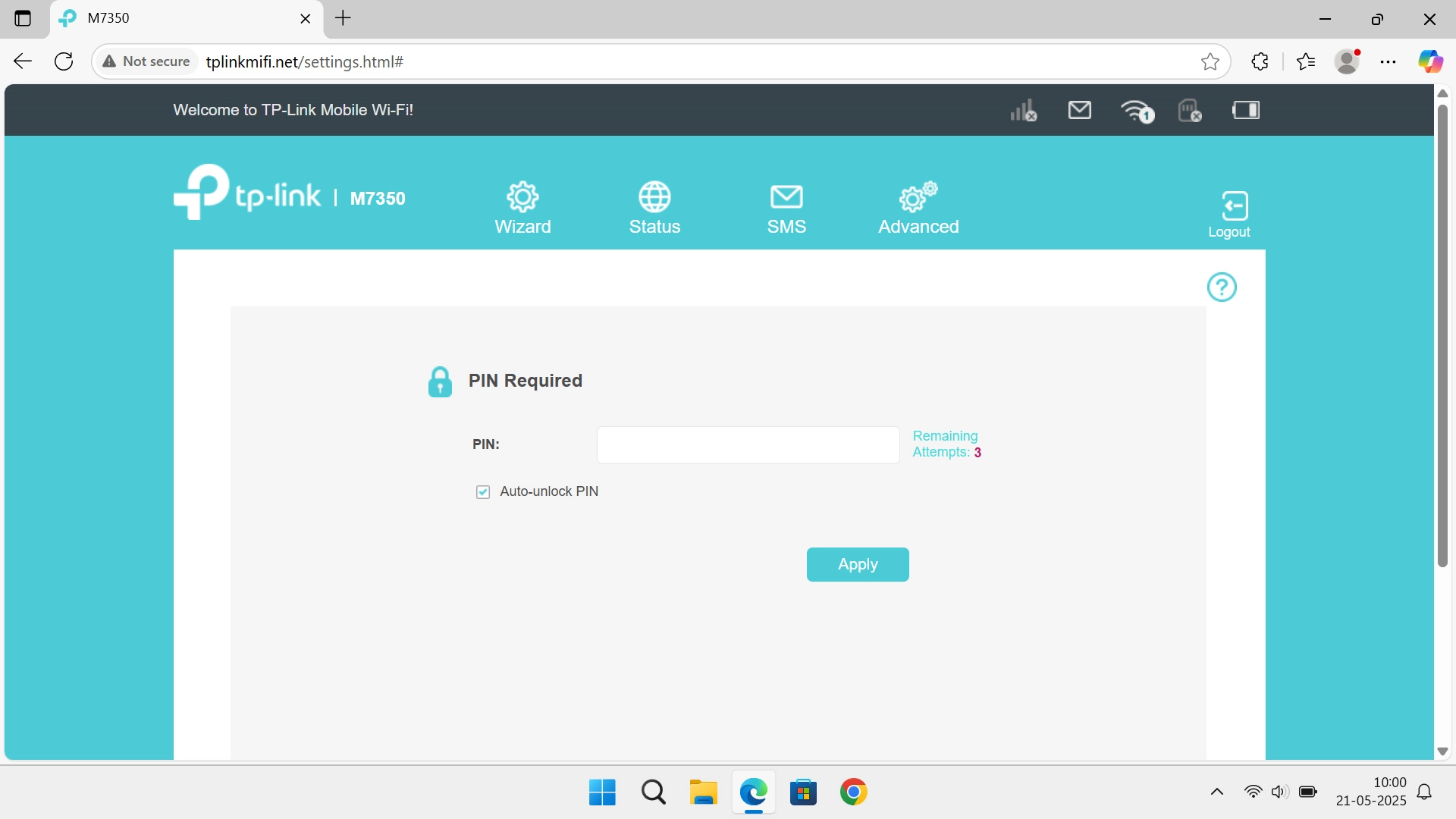 If your SIM is protected by a PIN, click the field next to 